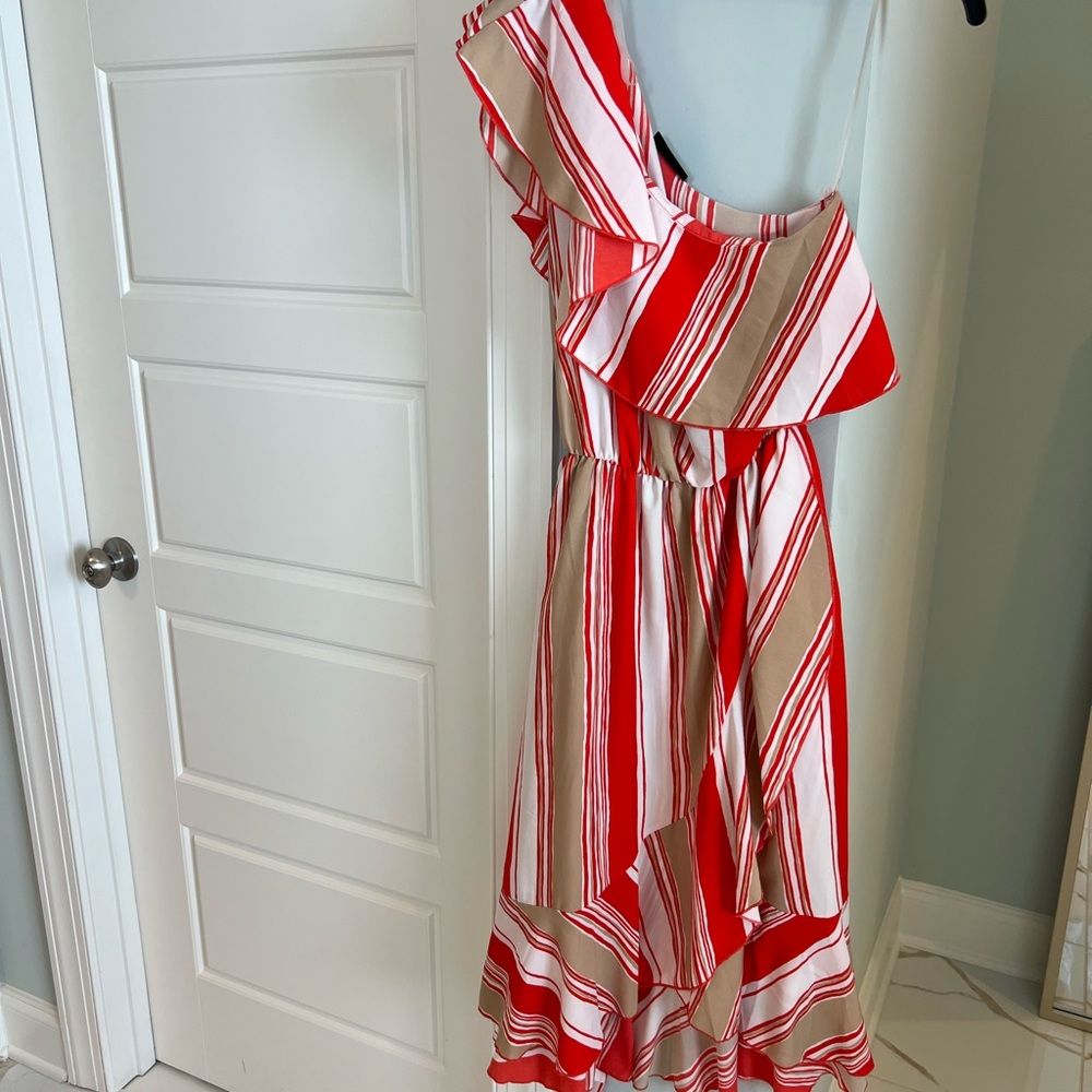 Vici Red & Cream Striped One-Shoulder Dress
